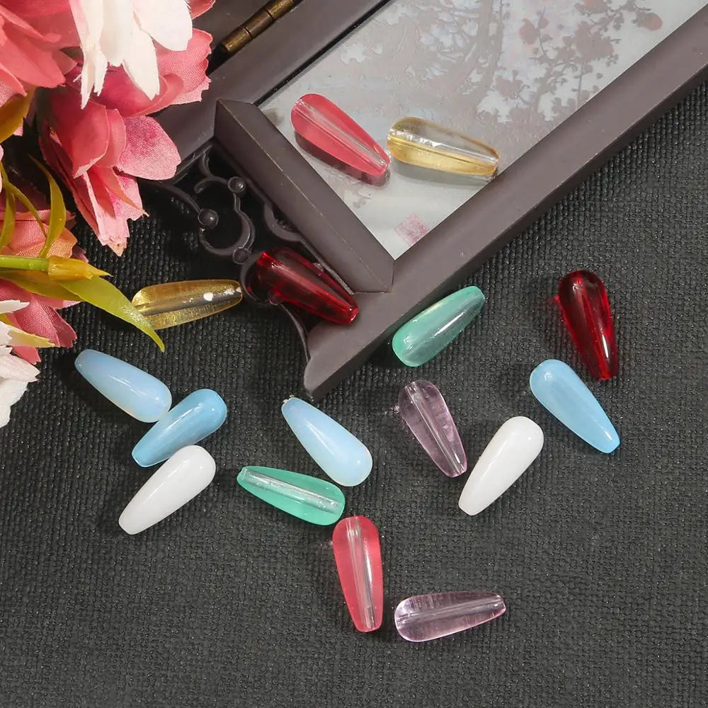 New 10pcs 8 Colors Glass Water Drop Shape Beads Glass Beads Dia 8X19mm Loose Spacer Round Beads For Jewelry Making Accessories