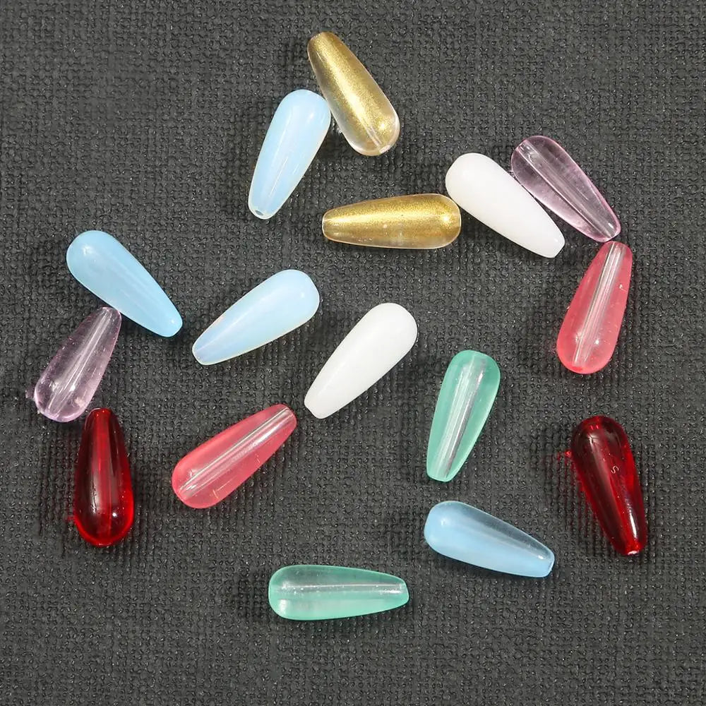 New 10pcs 8 Colors Glass Water Drop Shape Beads Glass Beads Dia 8X19mm Loose Spacer Round Beads For Jewelry Making Accessories