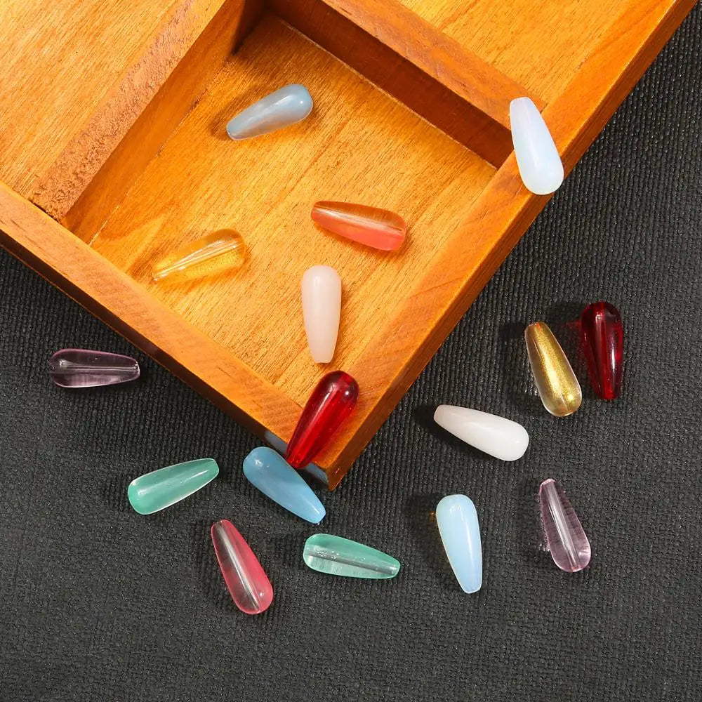 New 10pcs 8 Colors Glass Water Drop Shape Beads Glass Beads Dia 8X19mm Loose Spacer Round Beads For Jewelry Making Accessories