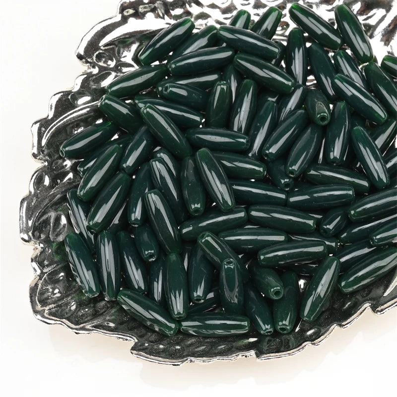 12mm Glass Green Beads Long Oval Loose Beads for Jewelry Making Necklace Garment DIY Accessories
