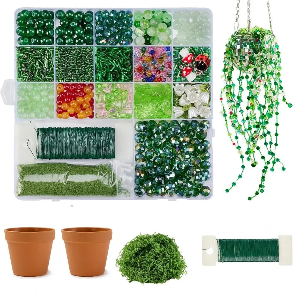 Crystal Glass Material 6mm Green Glass Beads Set Beginner Friendly Handmade DIY Supplies DIY Beaded Plants Multi-shaped
