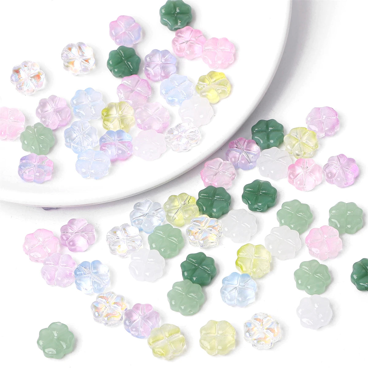 About 20Pcs Glass Four Leaf Flower Beads Scattered Beads Handmade DIY Making Couple Bracelets, Necklaces, Earrings, Jewelry Acces