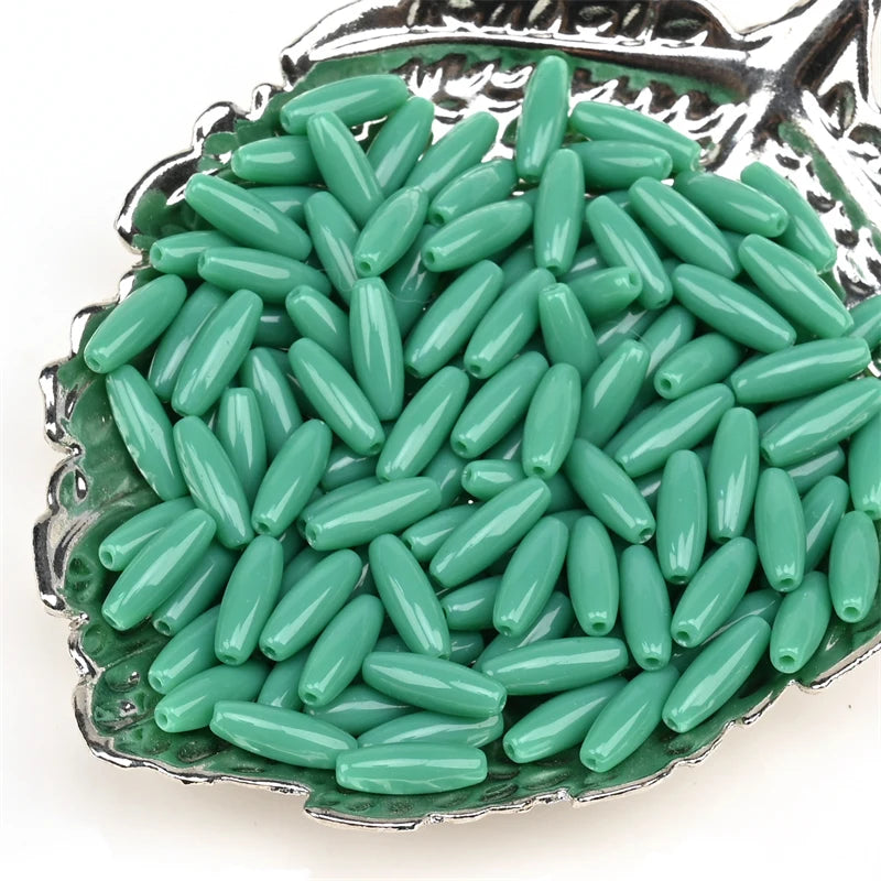 12mm Glass Green Beads Long Oval Loose Beads for Jewelry Making Necklace Garment DIY Accessories
