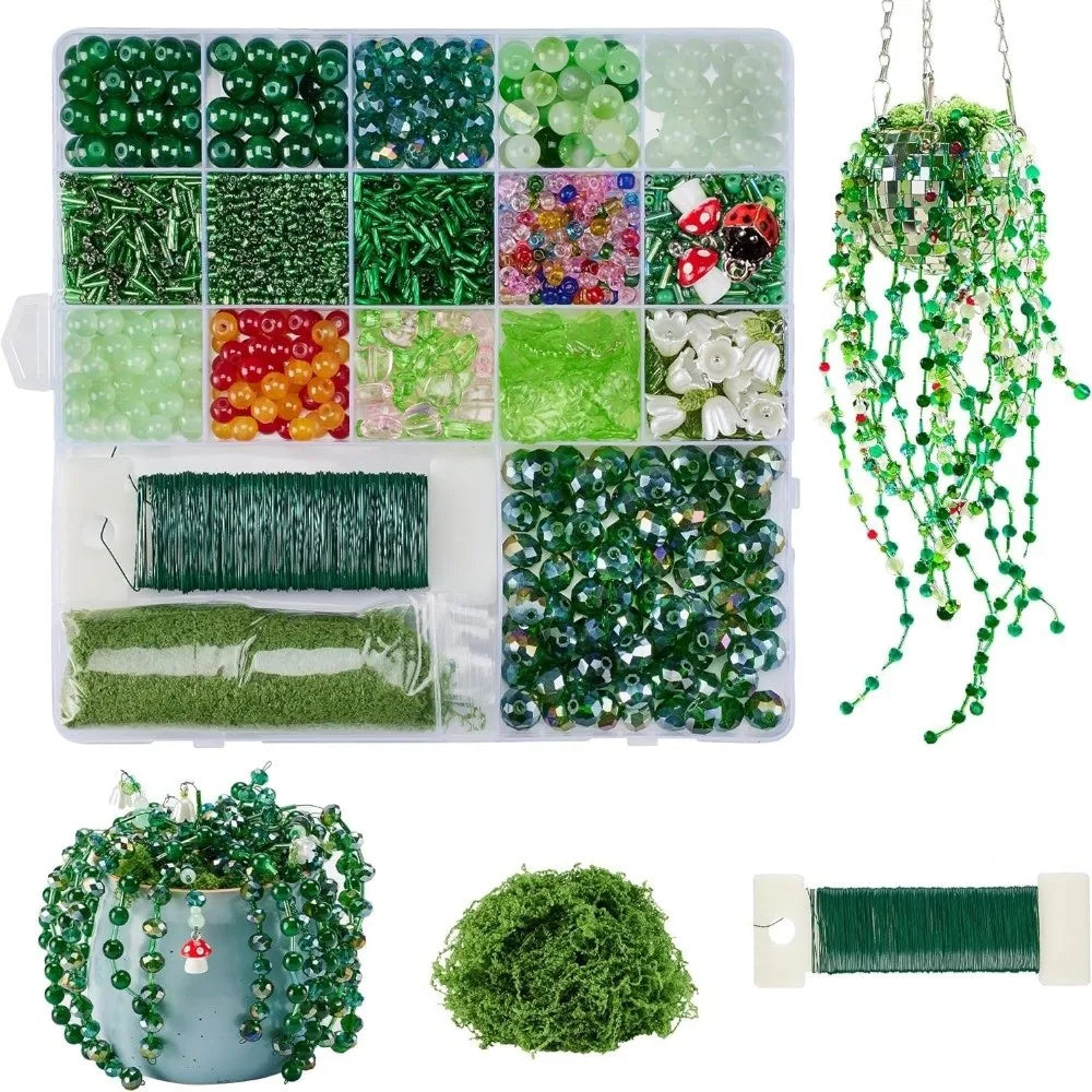 Crystal Glass Material 6mm Green Glass Beads Set Beginner Friendly Handmade DIY Supplies DIY Beaded Plants Multi-shaped