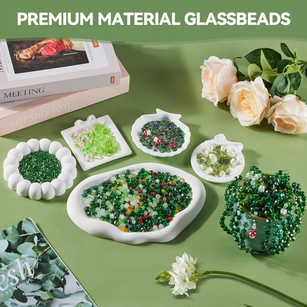 Crystal Glass Material 6mm Green Glass Beads Set Beginner Friendly Handmade DIY Supplies DIY Beaded Plants Multi-shaped
