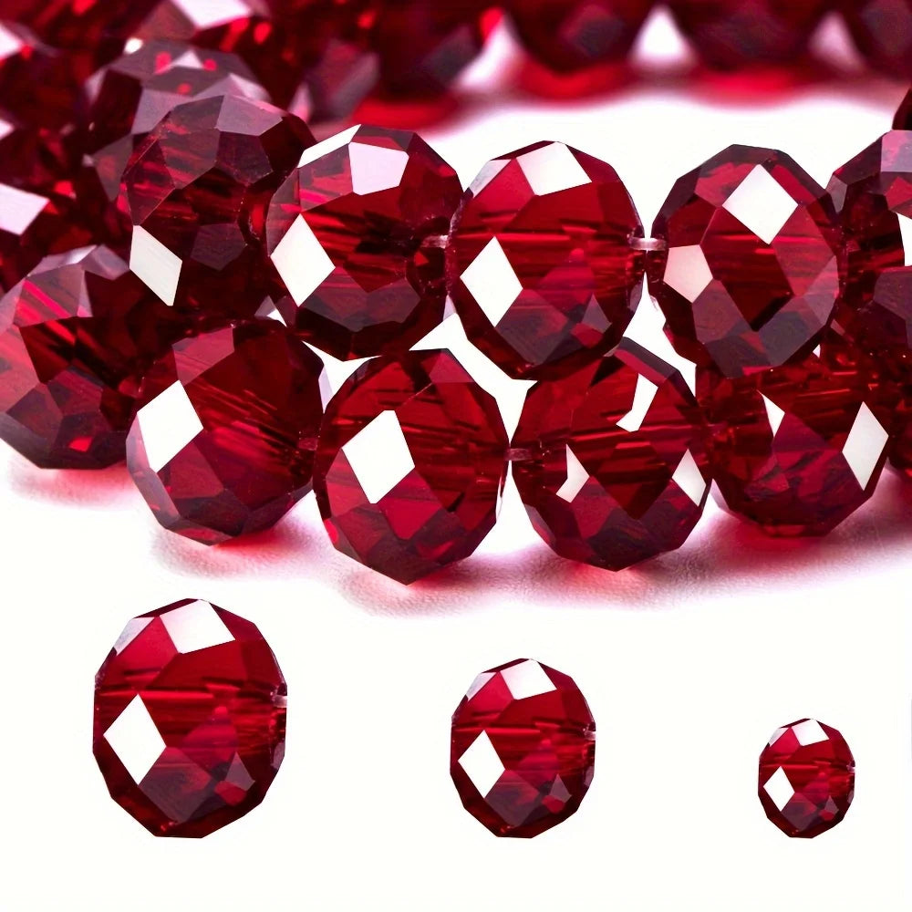 [200 Red Glass Beads] 200/150/100 Red Glass Crystal Flat Beads | Moon Beads, for DIY Jewelry Making and Christmas Decorations.