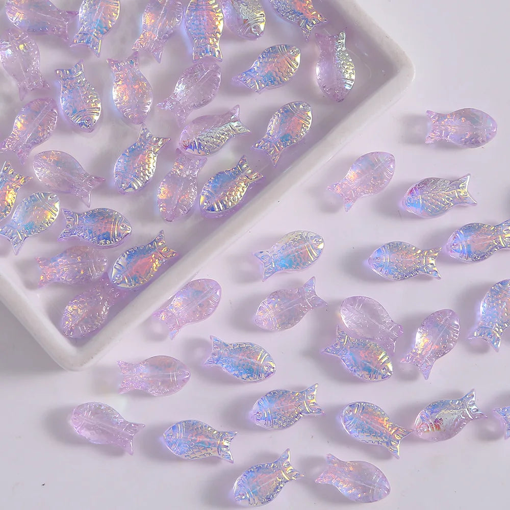 10PCS Transparent Colored Glass Fish Beads For Jewelry Making Interval Beads Necklace Bracelet Craft DIY Supplies