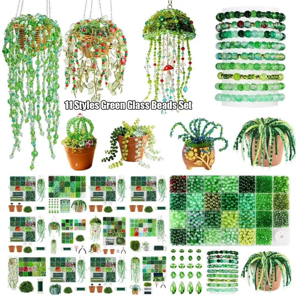 Crystal Glass Material 6mm Green Glass Beads Set Beginner Friendly Handmade DIY Supplies DIY Beaded Plants Multi-shaped