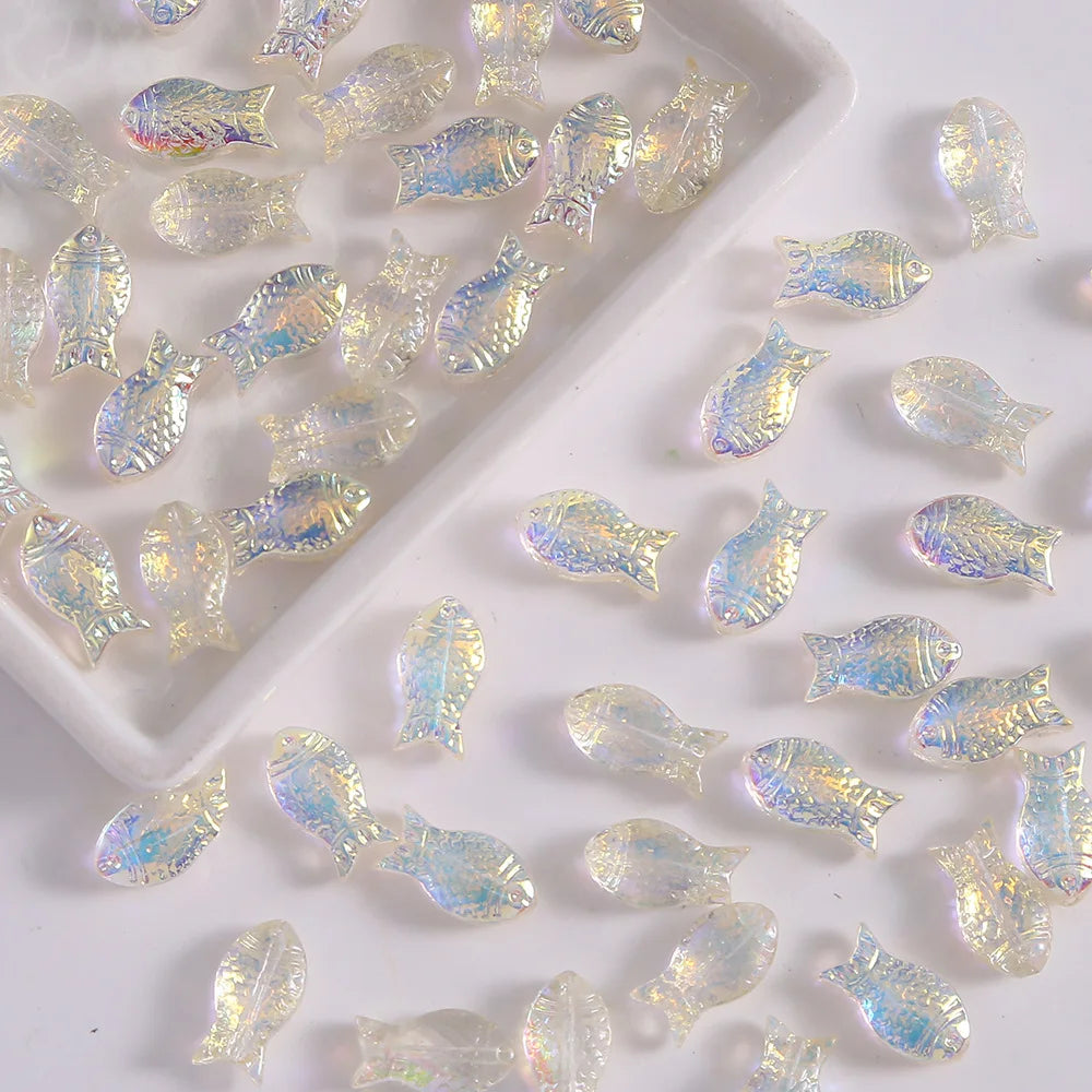 10PCS Transparent Colored Glass Fish Beads For Jewelry Making Interval Beads Necklace Bracelet Craft DIY Supplies