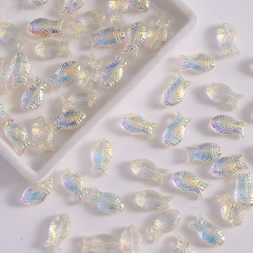 10PCS Transparent Colored Glass Fish Beads For Jewelry Making Interval Beads Necklace Bracelet Craft DIY Supplies