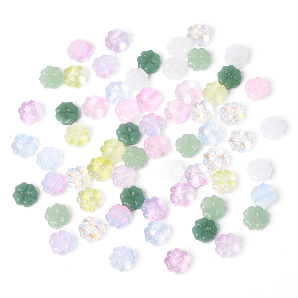 About 20Pcs Glass Four Leaf Flower Beads Scattered Beads Handmade DIY Making Couple Bracelets, Necklaces, Earrings, Jewelry Acces