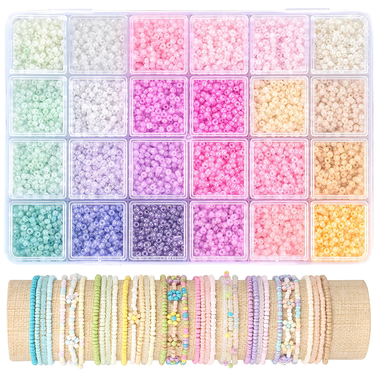 24-Color Glass Seed Beads Assortment Kit, 2/3/4mm 12000/5760/2400Pcs Beads for Jewelry Making, DIY Crafts, Handmade Bracelets
