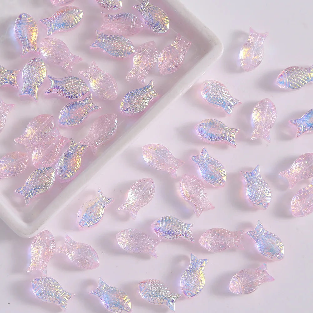10PCS Transparent Colored Glass Fish Beads For Jewelry Making Interval Beads Necklace Bracelet Craft DIY Supplies