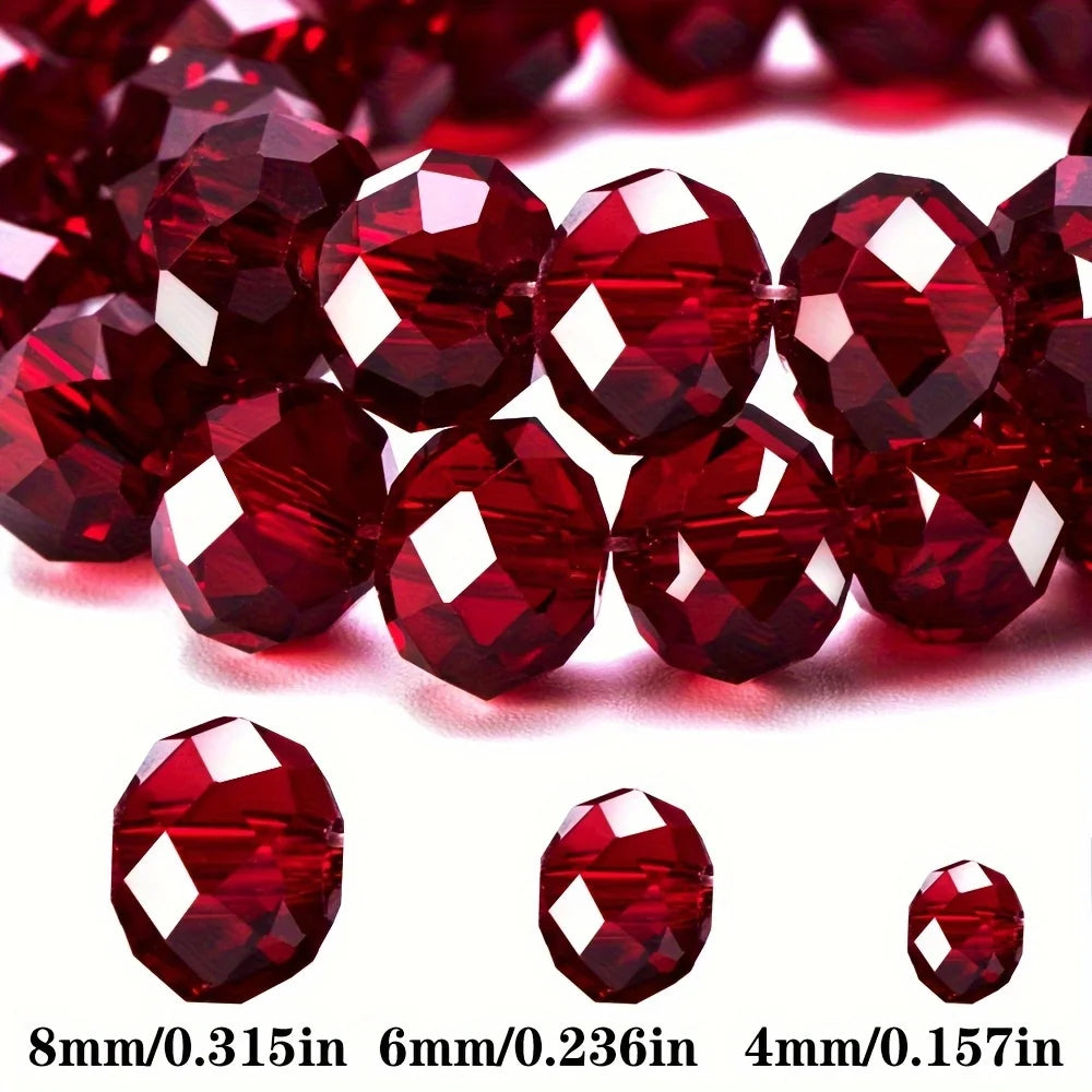 [200 Red Glass Beads] 200/150/100 Red Glass Crystal Flat Beads | Moon Beads, for DIY Jewelry Making and Christmas Decorations.