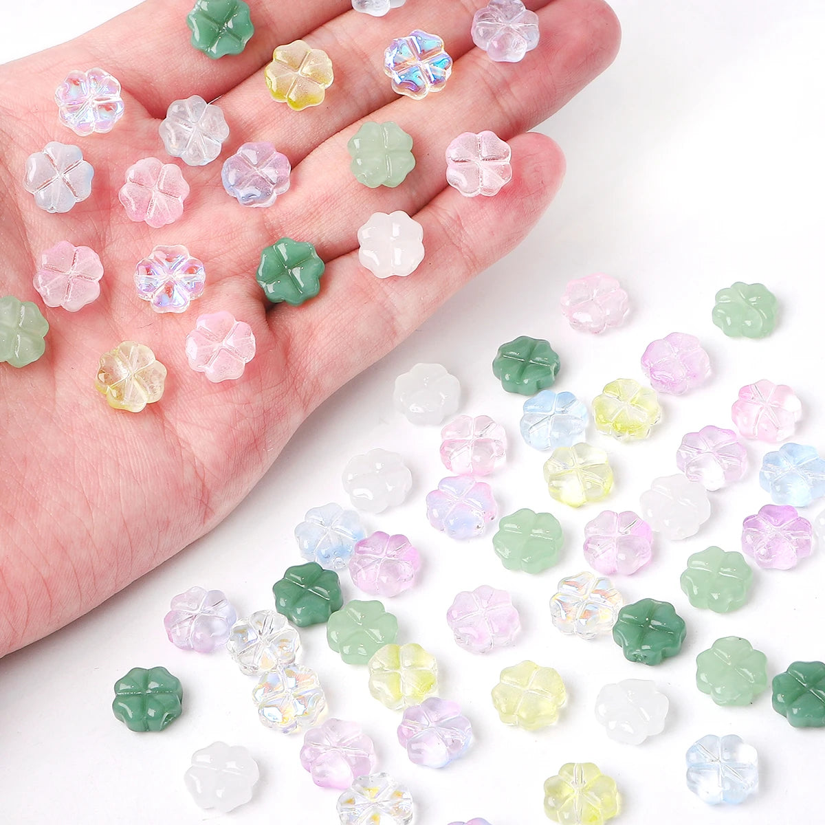 About 20Pcs Glass Four Leaf Flower Beads Scattered Beads Handmade DIY Making Couple Bracelets, Necklaces, Earrings, Jewelry Acces