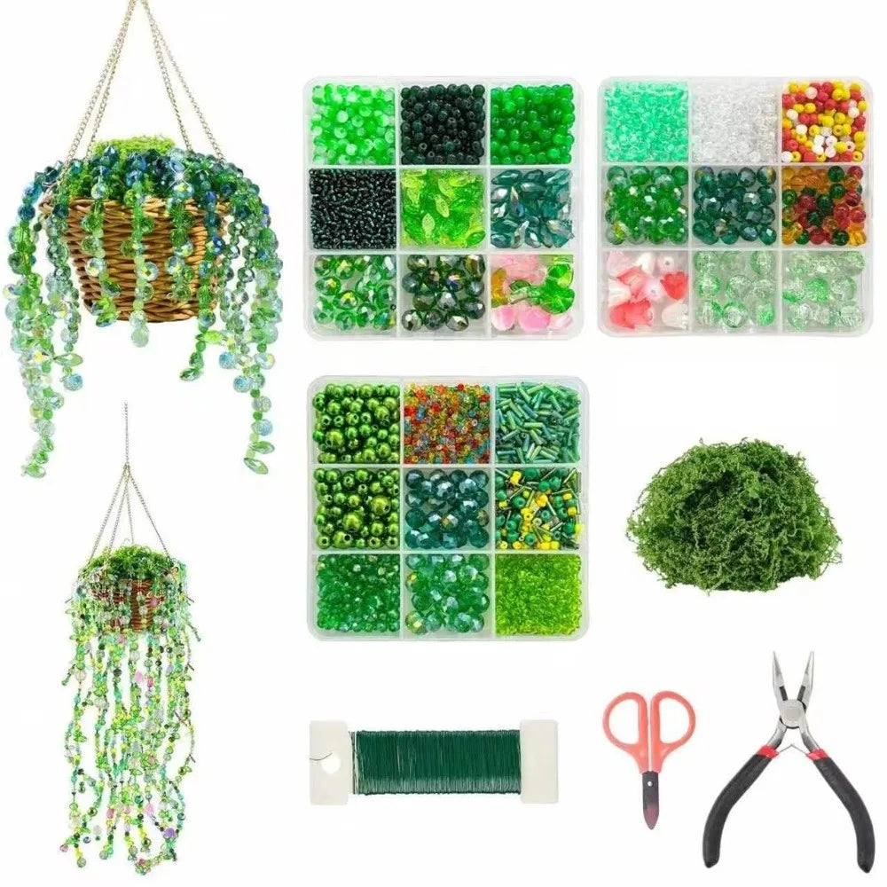 Crystal Glass Material 6mm Green Glass Beads Set Beginner Friendly Handmade DIY Supplies DIY Beaded Plants Multi-shaped