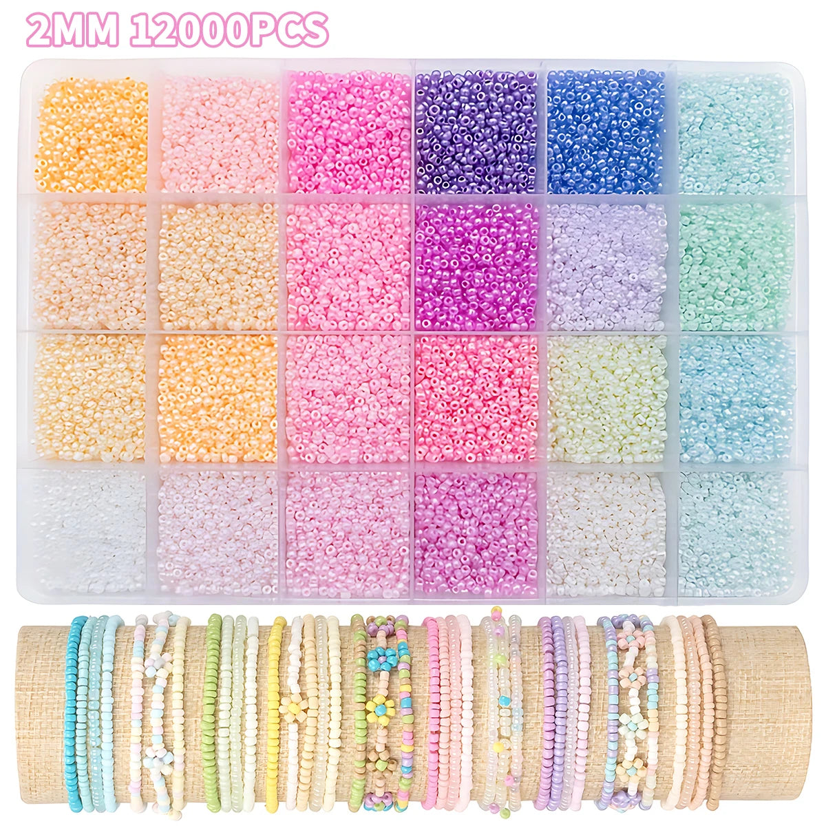 24-Color Glass Seed Beads Assortment Kit, 2/3/4mm 12000/5760/2400Pcs Beads for Jewelry Making, DIY Crafts, Handmade Bracelets