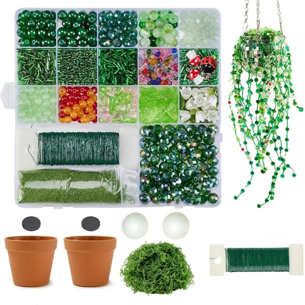 Crystal Glass Material 6mm Green Glass Beads Set Beginner Friendly Handmade DIY Supplies DIY Beaded Plants Multi-shaped