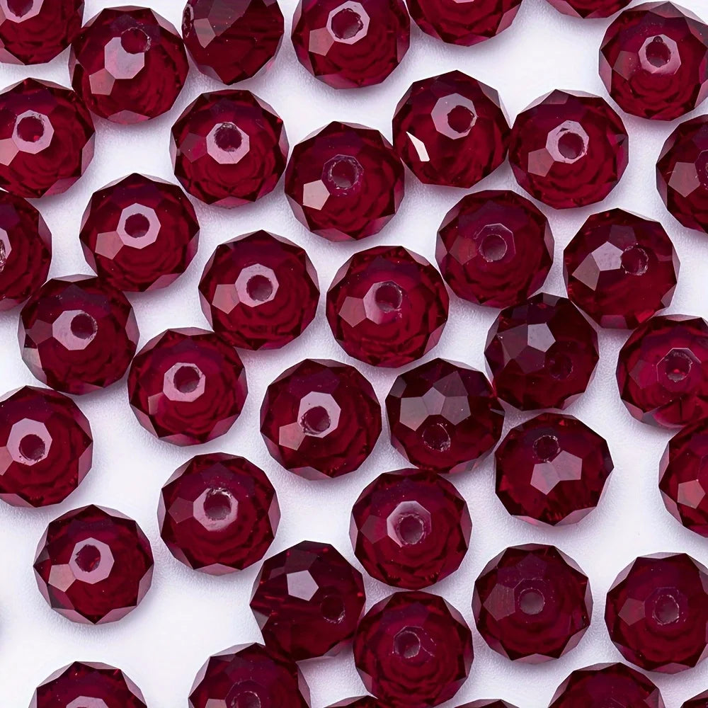[200 Red Glass Beads] 200/150/100 Red Glass Crystal Flat Beads | Moon Beads, for DIY Jewelry Making and Christmas Decorations.