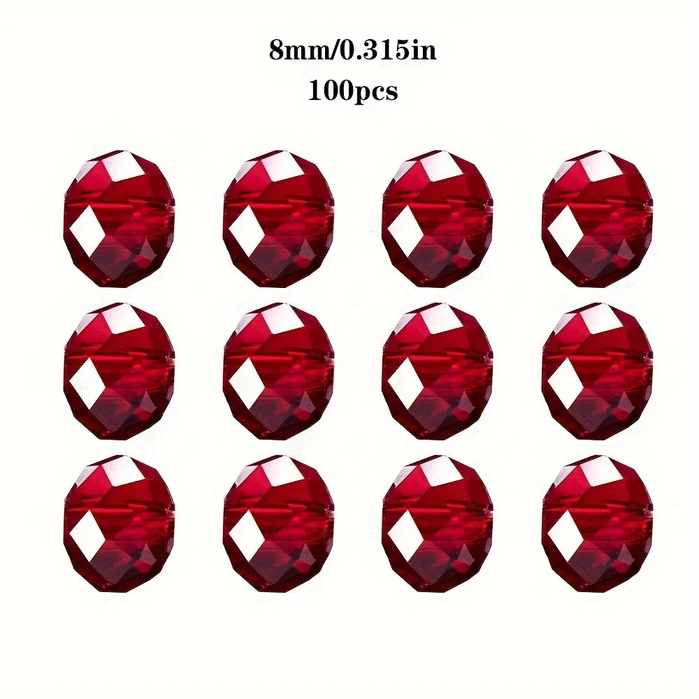 [200 Red Glass Beads] 200/150/100 Red Glass Crystal Flat Beads | Moon Beads, for DIY Jewelry Making and Christmas Decorations.
