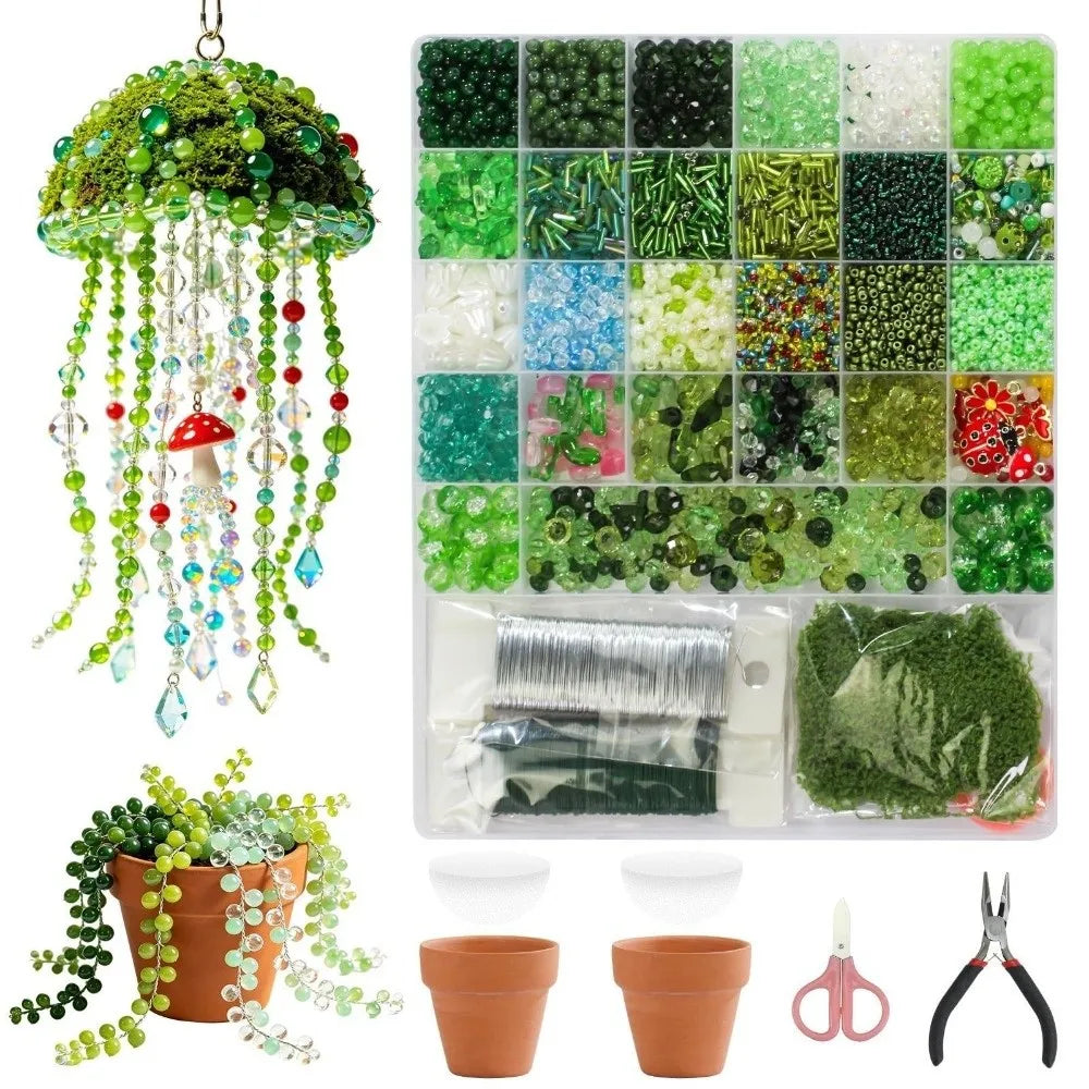 Crystal Glass Material 6mm Green Glass Beads Set Beginner Friendly Handmade DIY Supplies DIY Beaded Plants Multi-shaped