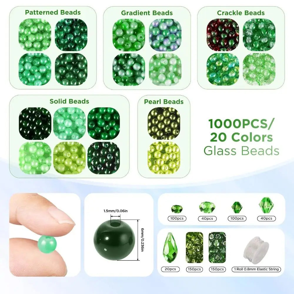 Crystal Glass Material 6mm Green Glass Beads Set Beginner Friendly Handmade DIY Supplies DIY Beaded Plants Multi-shaped