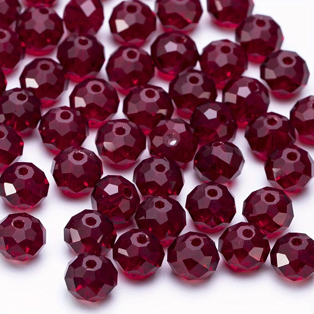 [200 Red Glass Beads] 200/150/100 Red Glass Crystal Flat Beads | Moon Beads, for DIY Jewelry Making and Christmas Decorations.