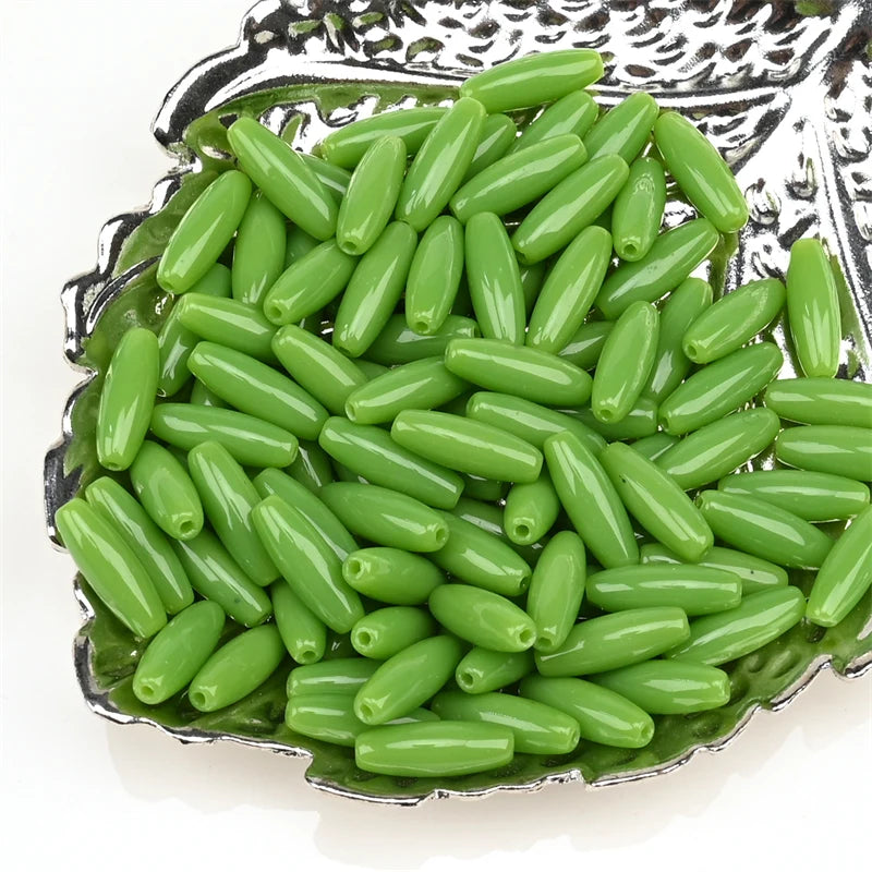12mm Glass Green Beads Long Oval Loose Beads for Jewelry Making Necklace Garment DIY Accessories