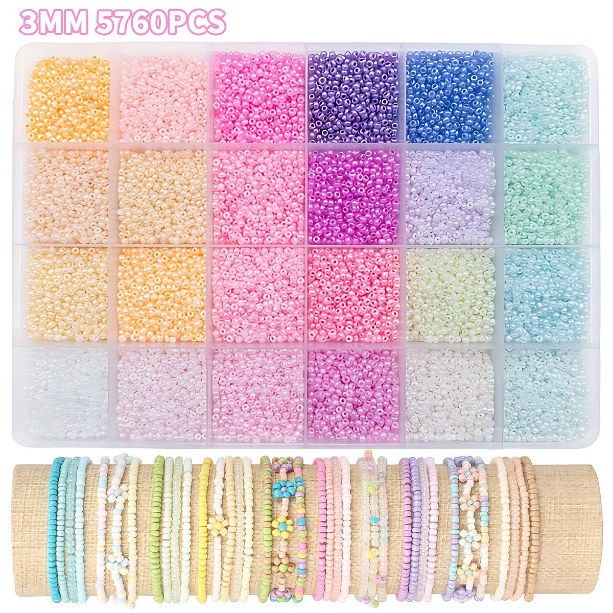 24-Color Glass Seed Beads Assortment Kit, 2/3/4mm 12000/5760/2400Pcs Beads for Jewelry Making, DIY Crafts, Handmade Bracelets