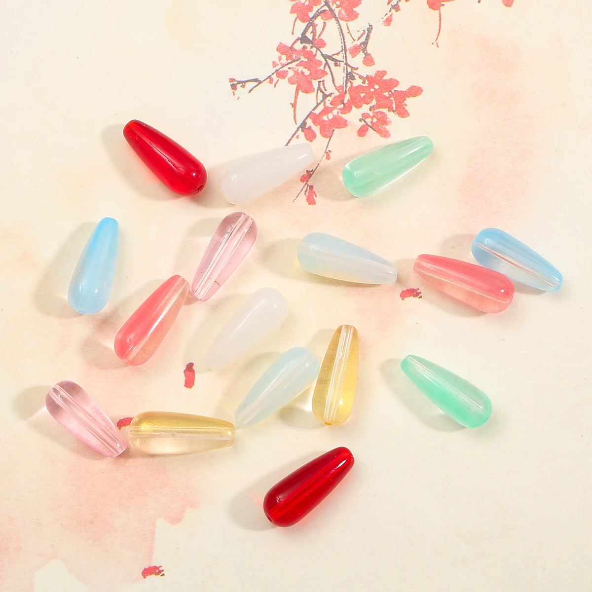 New 10pcs 8 Colors Glass Water Drop Shape Beads Glass Beads Dia 8X19mm Loose Spacer Round Beads For Jewelry Making Accessories
