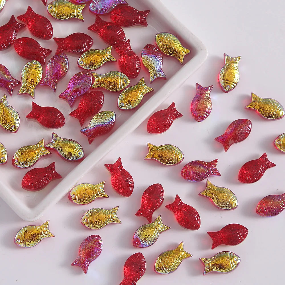 10PCS Transparent Colored Glass Fish Beads For Jewelry Making Interval Beads Necklace Bracelet Craft DIY Supplies