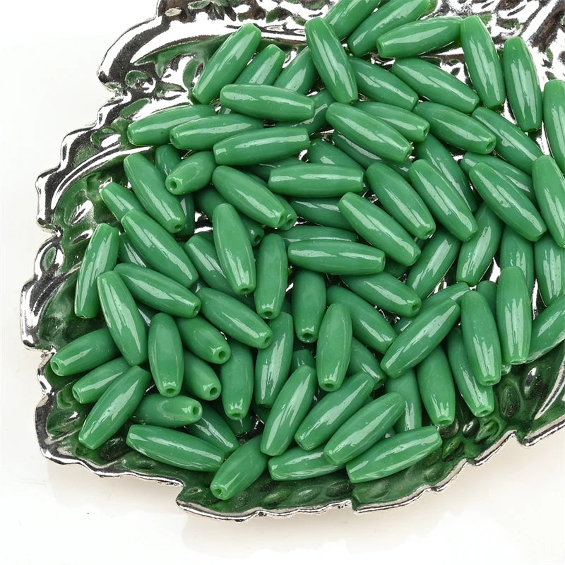 12mm Glass Green Beads Long Oval Loose Beads for Jewelry Making Necklace Garment DIY Accessories