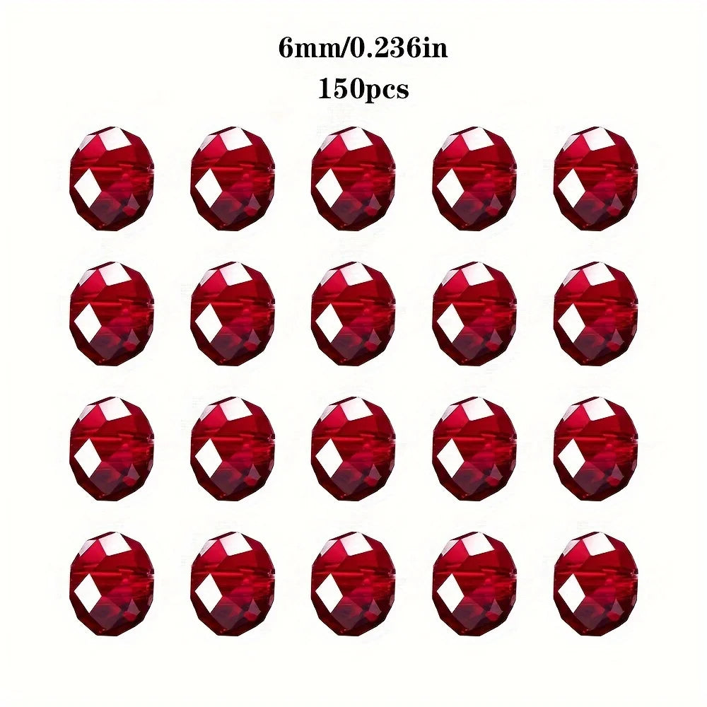 [200 Red Glass Beads] 200/150/100 Red Glass Crystal Flat Beads | Moon Beads, for DIY Jewelry Making and Christmas Decorations.