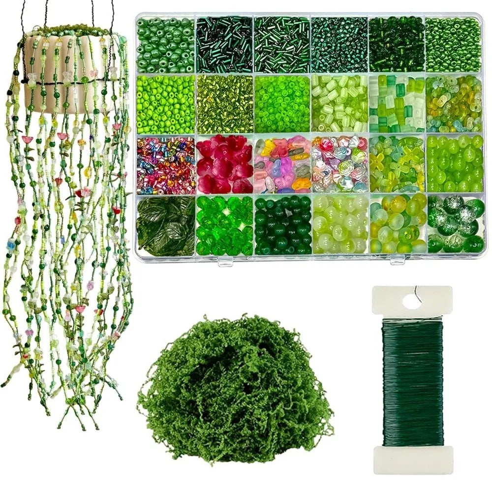 Crystal Glass Material 6mm Green Glass Beads Set Beginner Friendly Handmade DIY Supplies DIY Beaded Plants Multi-shaped