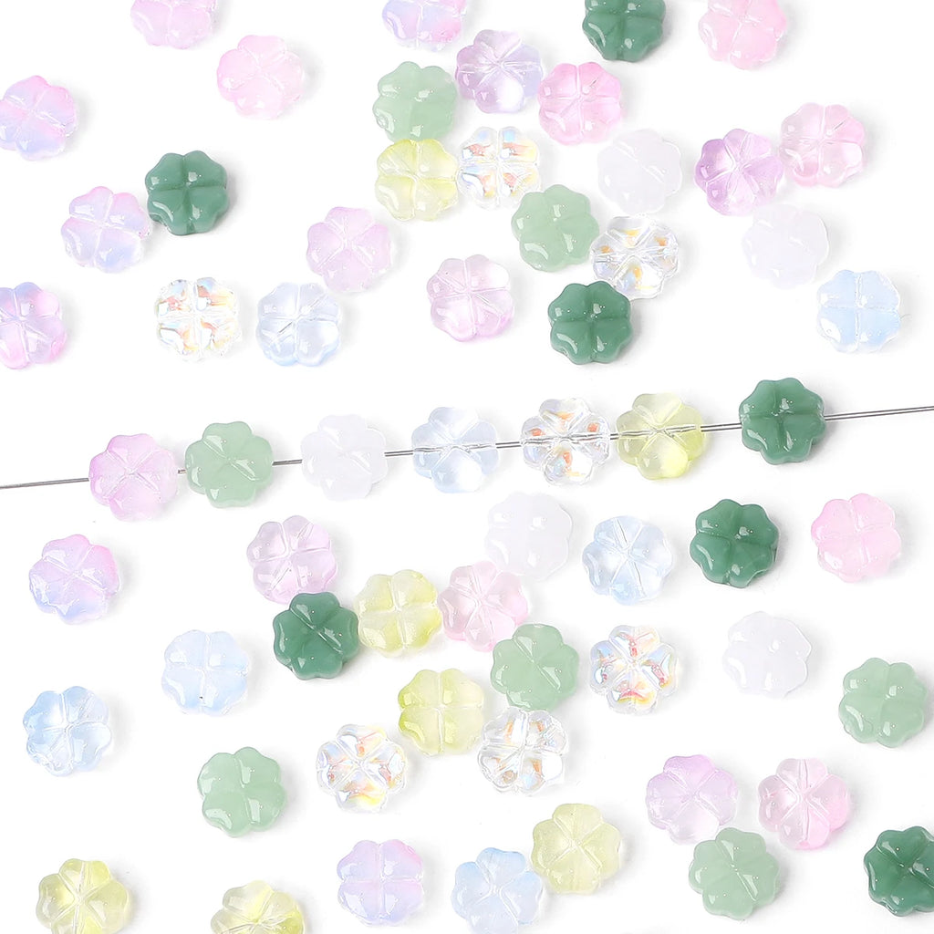 About 20Pcs Glass Four Leaf Flower Beads Scattered Beads Handmade DIY Making Couple Bracelets, Necklaces, Earrings, Jewelry Acces