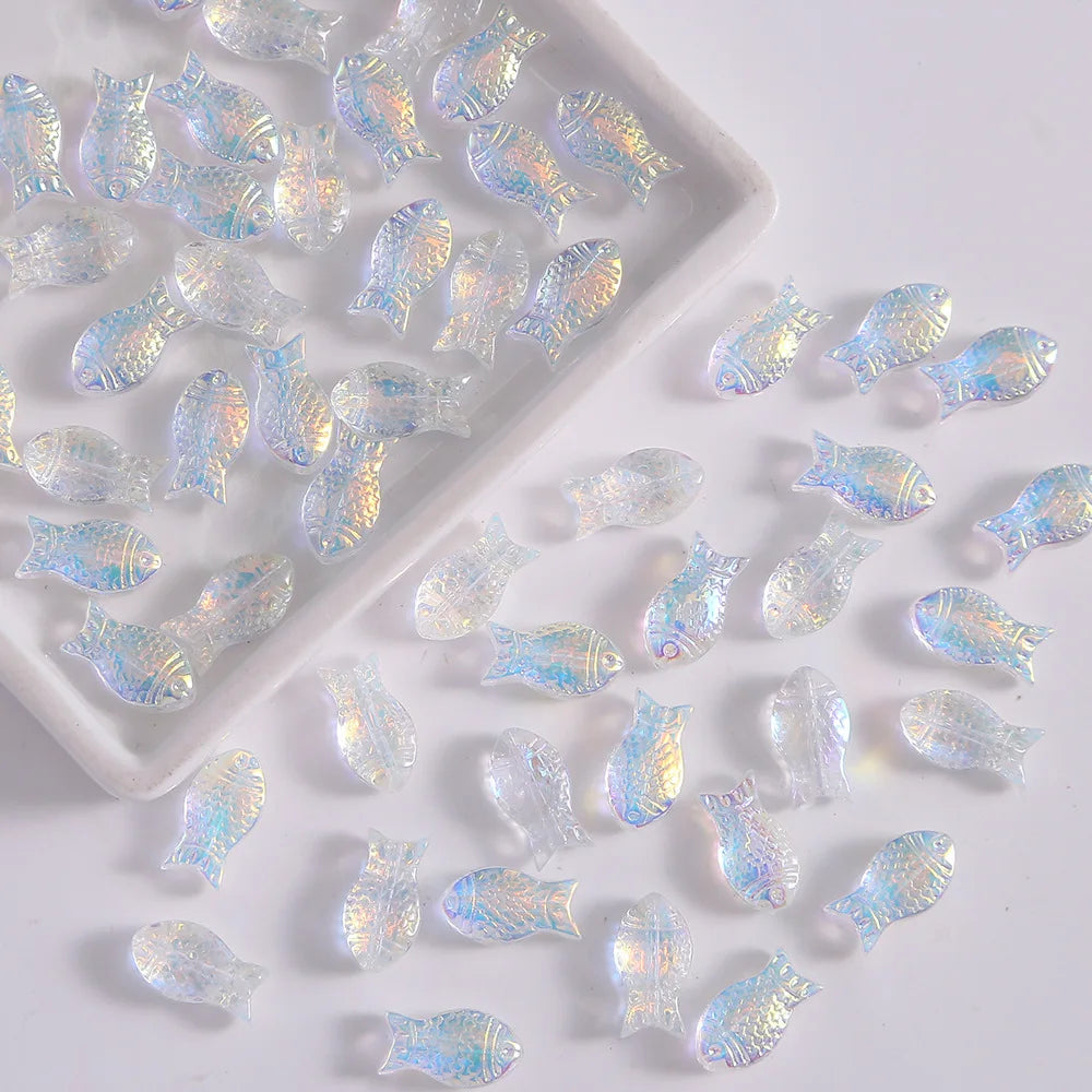 10PCS Transparent Colored Glass Fish Beads For Jewelry Making Interval Beads Necklace Bracelet Craft DIY Supplies