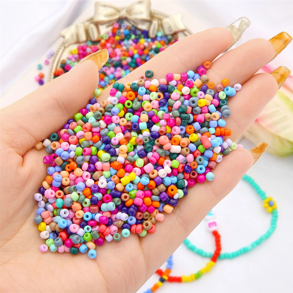 Glass Rice Beads 2/3/4mm - Premium Solid Color Loose Beads for Professional Jewelry Making, Bracelets & DIY Accessories