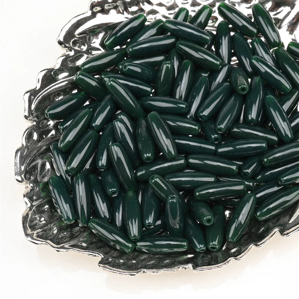 12mm Glass Green Beads Long Oval Loose Beads for Jewelry Making Necklace Garment DIY Accessories