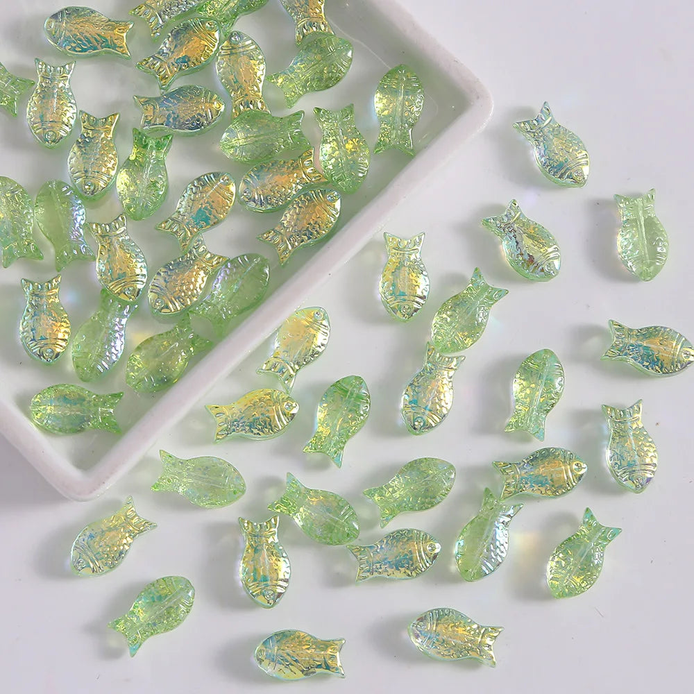 10PCS Transparent Colored Glass Fish Beads For Jewelry Making Interval Beads Necklace Bracelet Craft DIY Supplies