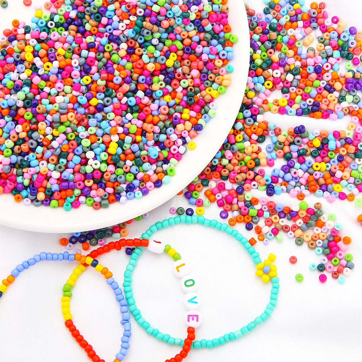 Glass Rice Beads 2/3/4mm - Premium Solid Color Loose Beads for Professional Jewelry Making, Bracelets & DIY Accessories