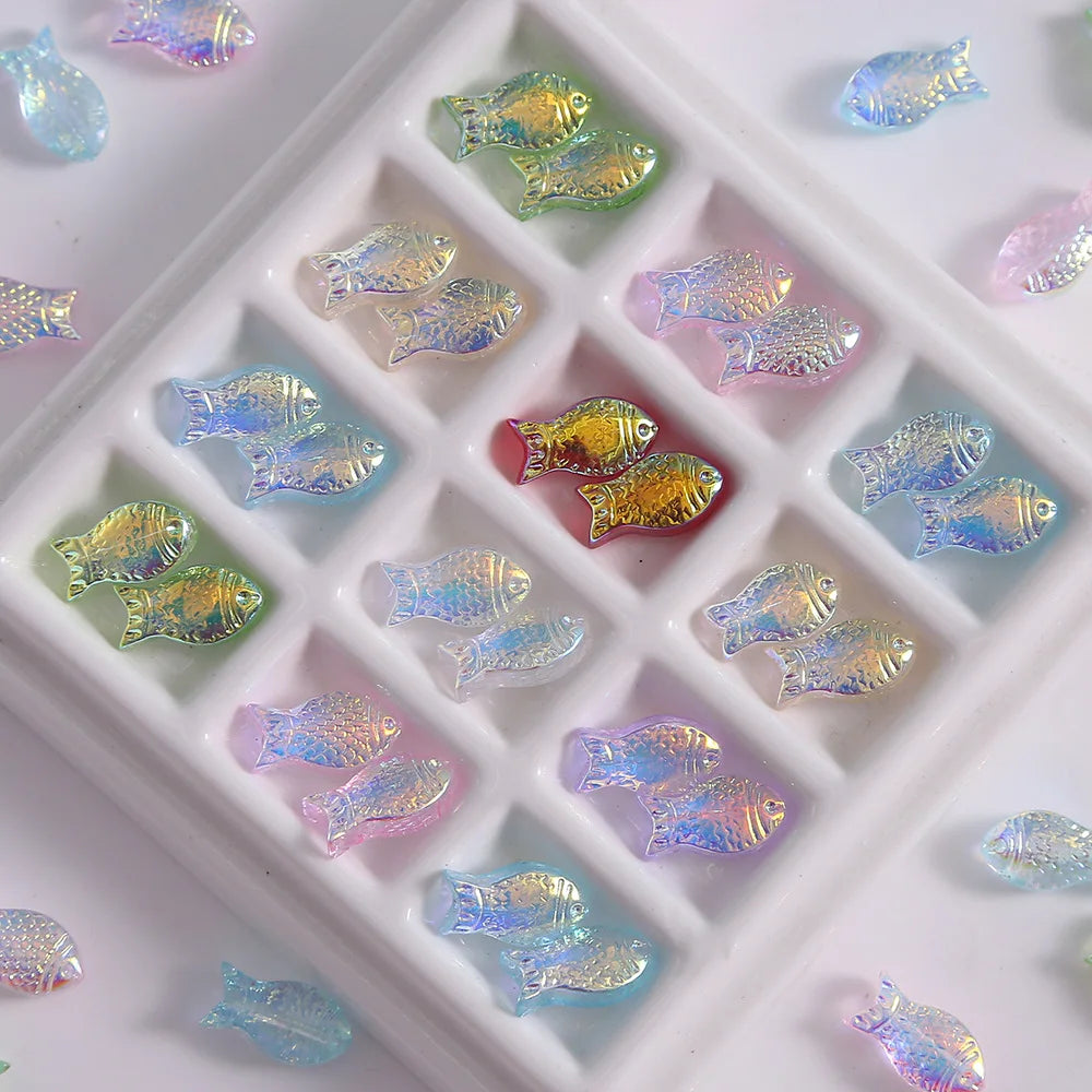 10PCS Transparent Colored Glass Fish Beads For Jewelry Making Interval Beads Necklace Bracelet Craft DIY Supplies