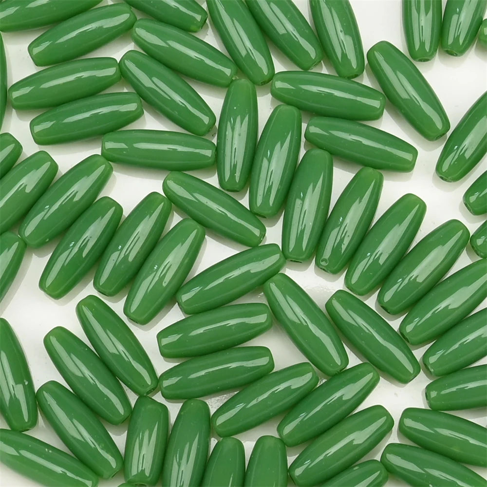 12mm Glass Green Beads Long Oval Loose Beads for Jewelry Making Necklace Garment DIY Accessories