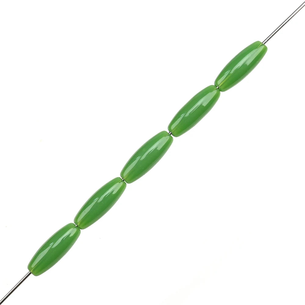 12mm Glass Green Beads Long Oval Loose Beads for Jewelry Making Necklace Garment DIY Accessories